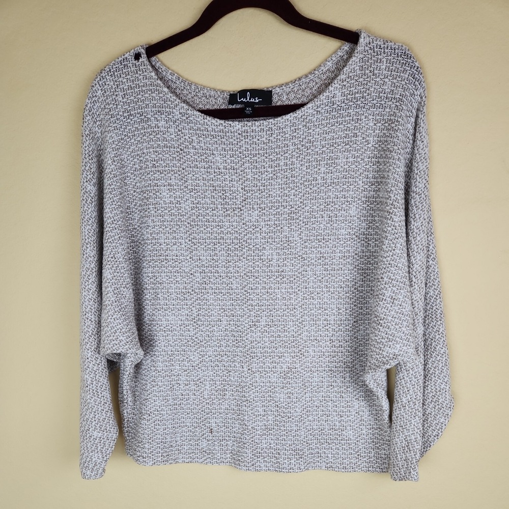 Lulus Womens XS Marled Knit Dolman Sleeve Boat Neck Oversized Sweater Oatmeal